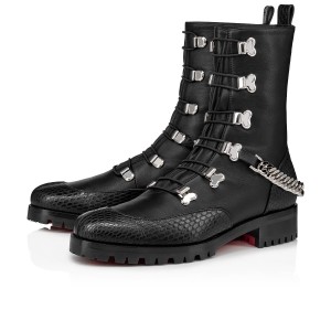 Botines Christian Louboutin Horse Guarda Planos Negros Plateados | IPV-487965