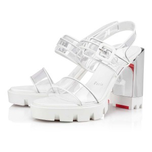 Sandalias Christian Louboutin Duniss Lug 100 mm Bianco / Lin Bianco / Nickel | UVX-458372