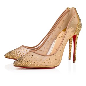 Tacones Christian Louboutin Follies Strassita 100 mm Dorados | EMY-639521