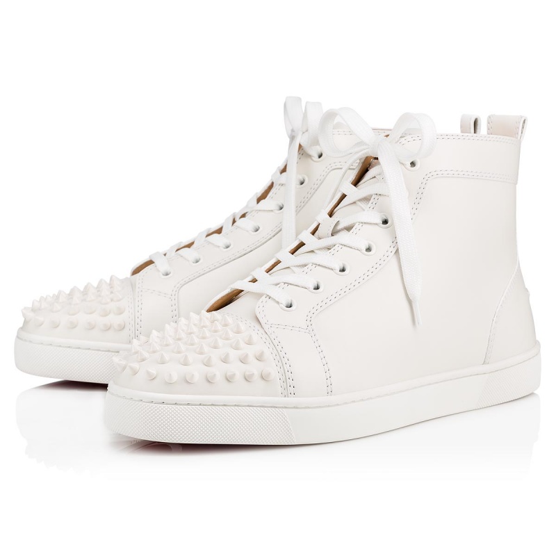 Altos Christian Louboutin Lou Spikes Planos Blancos Blancos | NVZ-365782