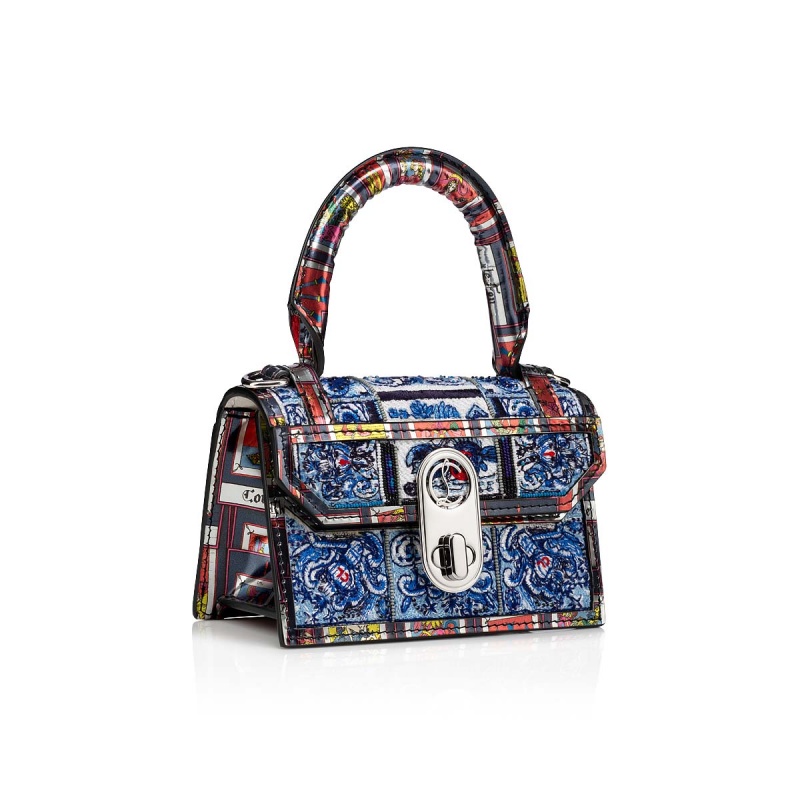 Bolsas Christian Louboutin Elisa Top Handle Nano Negros Plateados | ITY-130864