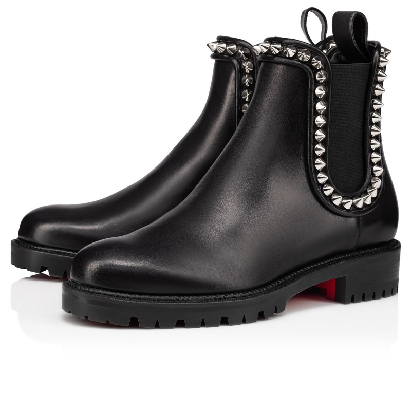 Botines Christian Louboutin Capahutta Planos Negros Plateados | GTR-478193