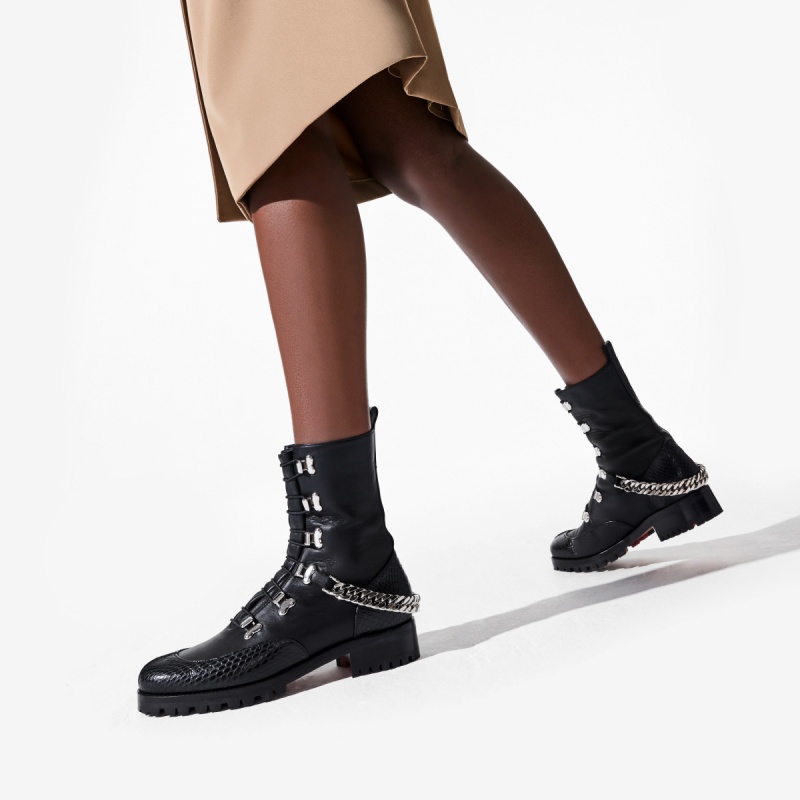 Botines Christian Louboutin Horse Guarda Planos Negros Plateados | IPV-487965