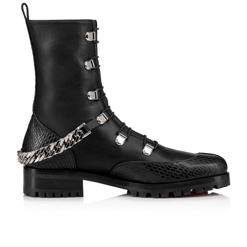 Botines Christian Louboutin Horse Guarda Planos Negros Plateados | IPV-487965