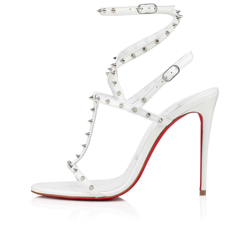 Sandalias Christian Louboutin Bombina Spikes 100 mm Bianco / Sv / Lin Bianco | SNU-197063
