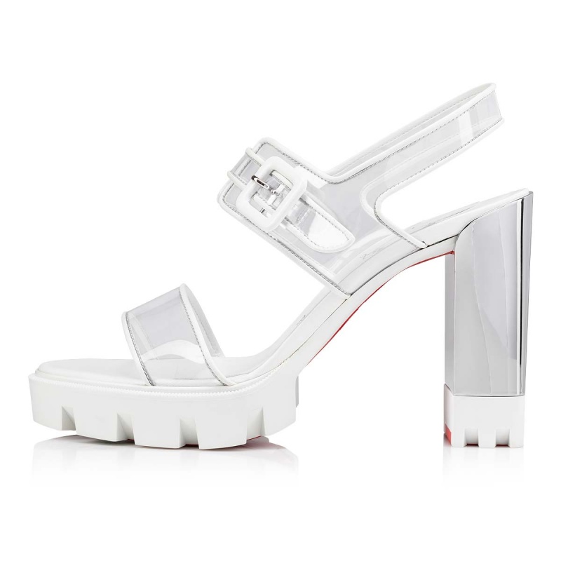 Sandalias Christian Louboutin Duniss Lug 100 mm Bianco / Lin Bianco / Nickel | UVX-458372