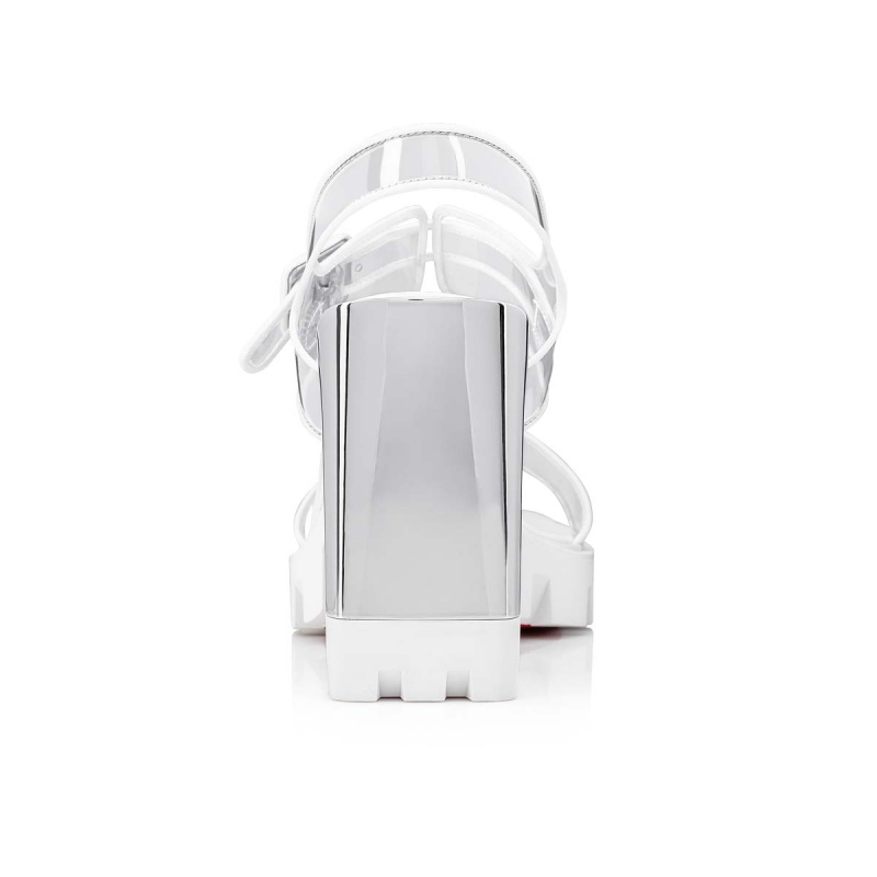 Sandalias Christian Louboutin Duniss Lug 100 mm Bianco / Lin Bianco / Nickel | UVX-458372