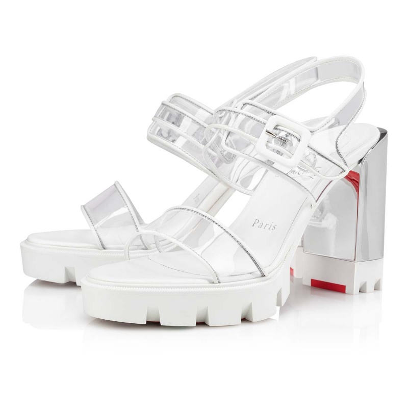 Sandalias Christian Louboutin Duniss Lug 100 mm Bianco / Lin Bianco / Nickel | UVX-458372