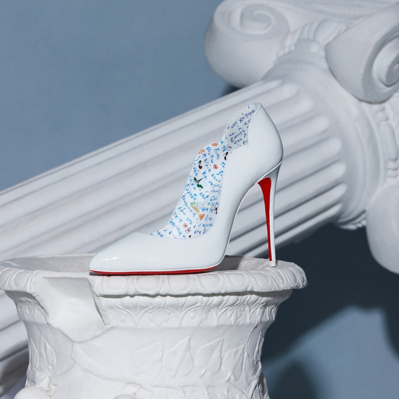 Tacones Christian Louboutin Hot Chick 100 mm Bianco / Lin Multi | XEF-418735