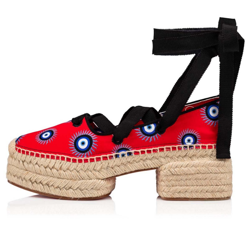 Zapatos Cuña Christian Louboutin Blanca Encaje 60 mm Alpargata Multi / Lin Multi | NYA-145076