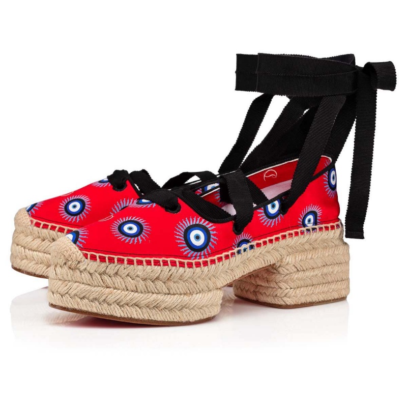 Zapatos Cuña Christian Louboutin Blanca Encaje 60 mm Alpargata Multi / Lin Multi | NYA-145076