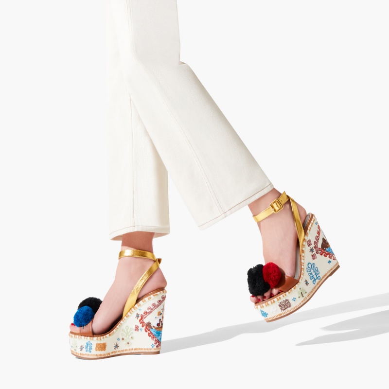 Zapatos Cuña Christian Louboutin Cycladissimo 120 mm Alpargata Dorados | NYL-539871