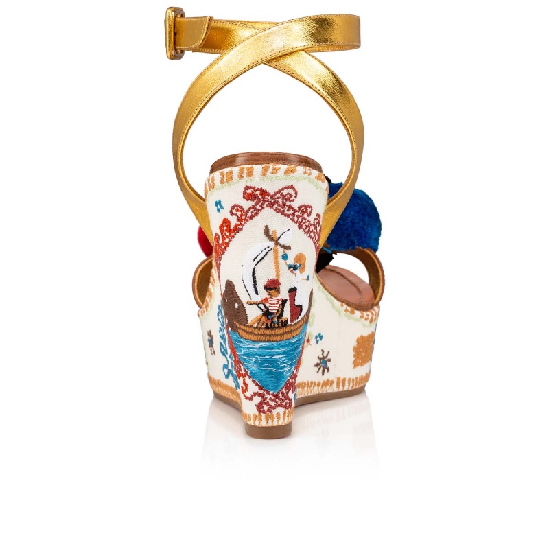 Zapatos Cuña Christian Louboutin Cycladissimo 120 mm Alpargata Dorados | NYL-539871