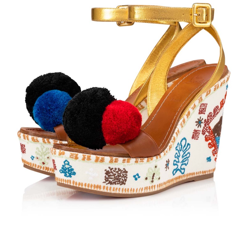 Zapatos Cuña Christian Louboutin Cycladissimo 120 mm Alpargata Dorados | NYL-539871