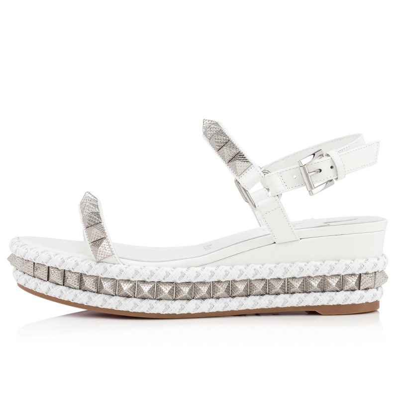 Zapatos Cuña Christian Louboutin Pyraclou 60 mm Alpargata Bianco / Lin Bianco | SHO-835692