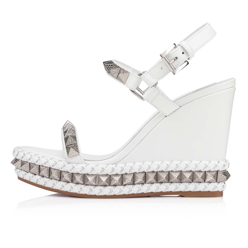 Zapatos Cuña Christian Louboutin Pyraclou 110 mm Alpargata Bianco / Lin Bianco | CMJ-638407