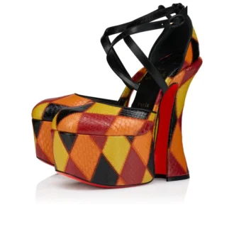Aquadorcet – Zapatos de tacón con tiras de 160 mm – Cuero de serpiente de agua en patchwork – Palio, Negro – Mujer