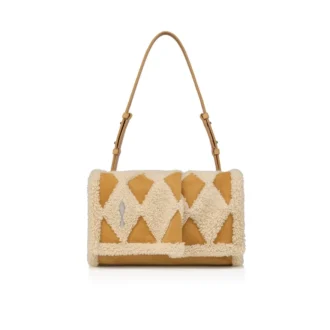 Baggy Small – Bolso de hombro – Piel de becerro y piel de oveja en forma de diamante – Beige