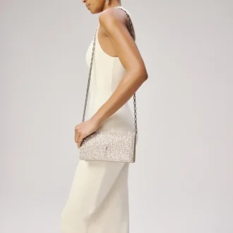 Bettina – Bolso de mano – Ante, strass y perlas – Plata
