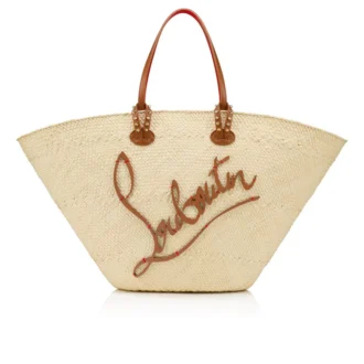Cabata Large – Bolsos Tote – Rafia y piel de becerro – Natural