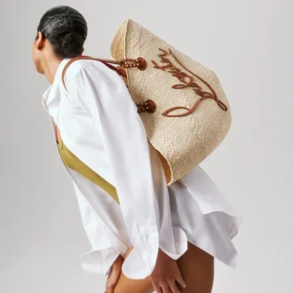 Cabata Large – Bolsos Tote – Rafia y piel de becerro – Natural