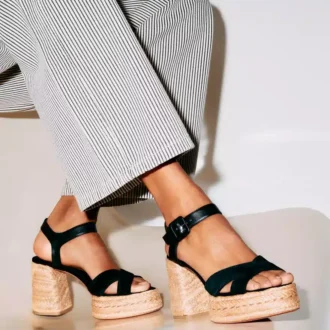 Calakala – Alpargatas de 85 mm – Ante y piel de becerro – Negro – Mujer