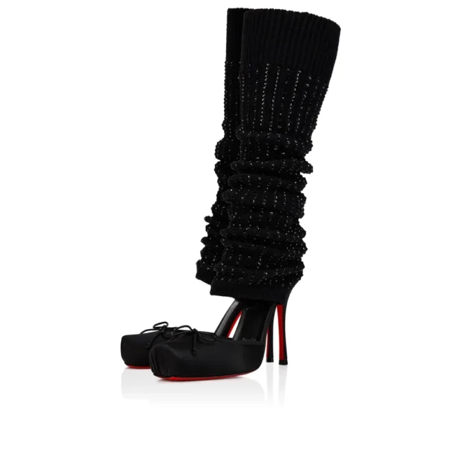 Cassia Annmac – Zapatos de tacón de 100 mm – Satén crepé y malla – Negro – Mujer