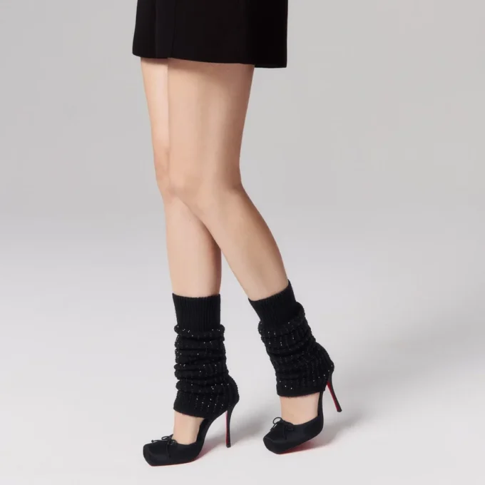 Cassia Annmac – Zapatos de tacón de 100 mm – Satén crepé y malla – Negro – Mujer