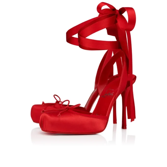 Cassia con cordones – Zapatos de tacón de 100 mm con tiras – Satén crepé – Loubi – Mujer