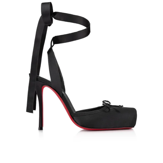 Cassia con cordones – Zapatos de tacón de tiras de 100 mm – Satén crepé – Negro – Mujer