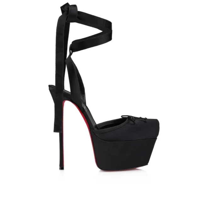 Cassia Lace up Alta – Zapatos de tacón con tiras de 160 mm – Satén crepé – Negro – Mujer