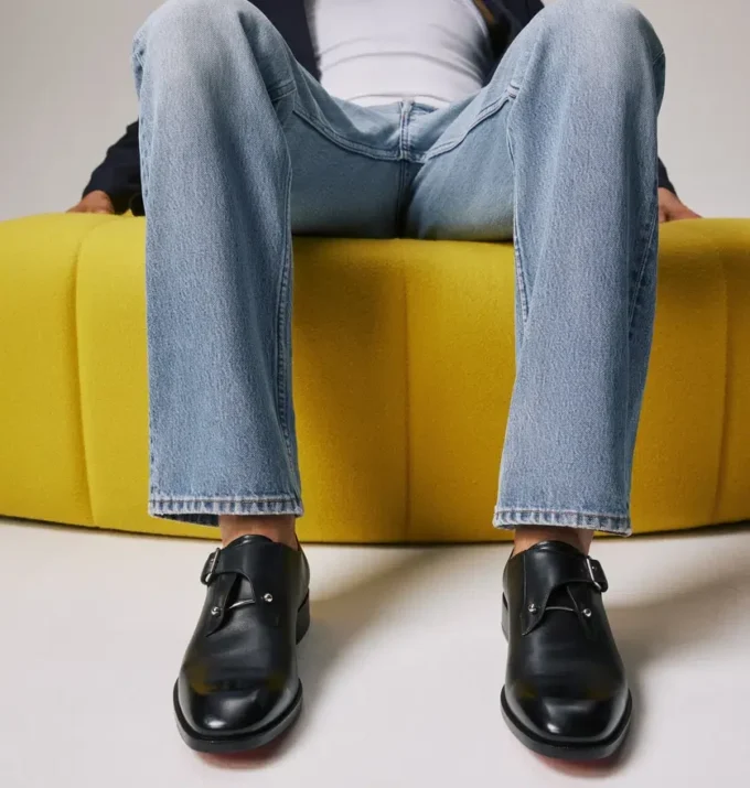 Chambelimonk – Mocasines con correa – Piel de becerro – Negro – Hombre
