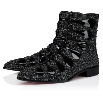 Circus Booty Perla – Botas – Piel de gamuza y strass, piel de becerro charolada – Negro – Hombre