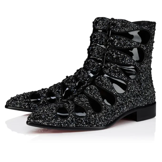 Circus Booty Perla – Botas – Piel de gamuza y strass, piel de becerro charolada – Negro – Hombre