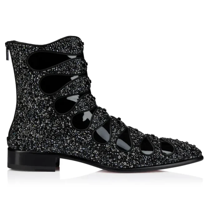 Circus Booty Perla – Botas – Piel de gamuza y strass, piel de becerro charolada – Negro – Hombre