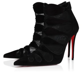 Circus Max – Botas de 100 mm – Ante de becerro, malla y piel de cabrito – Negro – Mujer