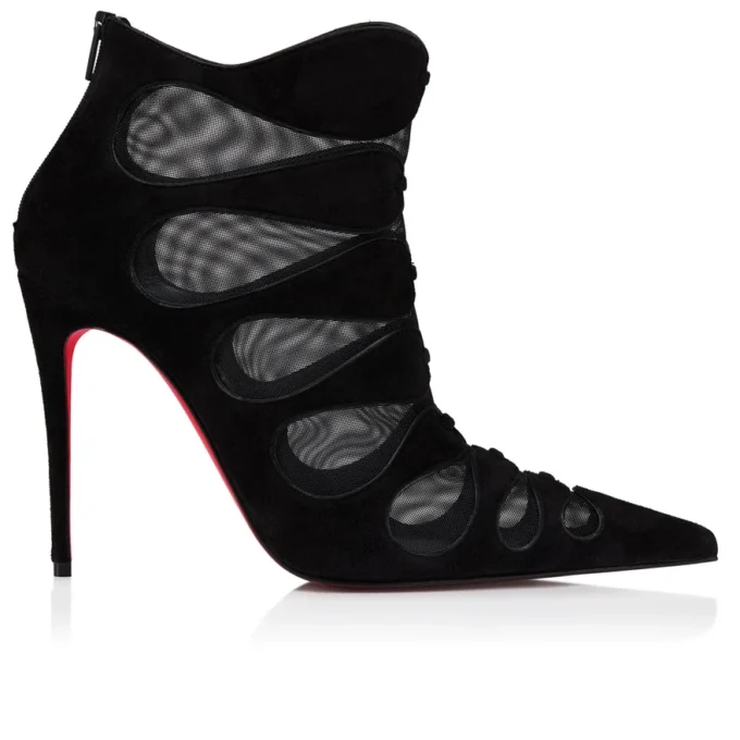 Circus Max – Botas de 100 mm – Ante de becerro, malla y piel de cabrito – Negro – Mujer