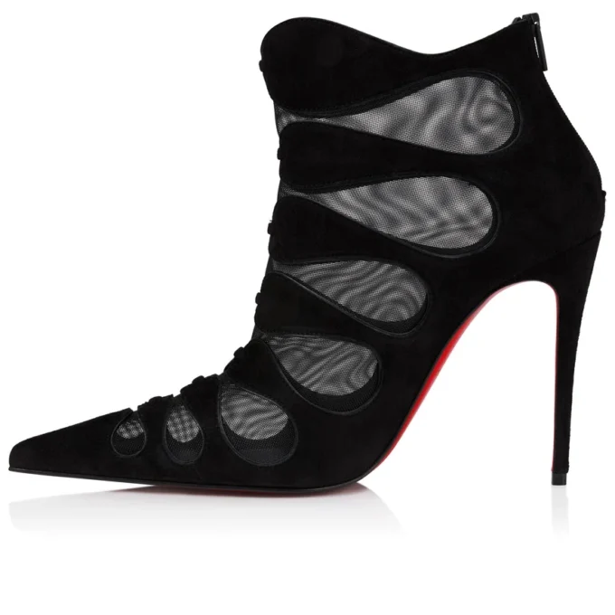 Circus Max – Botas de 100 mm – Ante de becerro, malla y piel de cabrito – Negro – Mujer