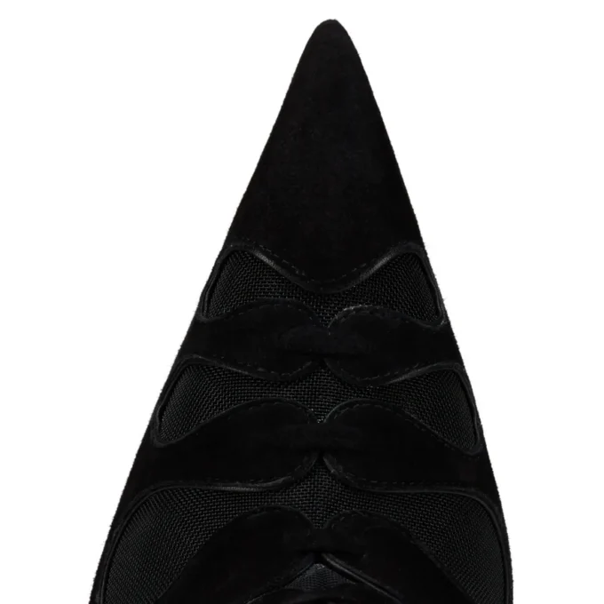 Circus Max – Botas de 100 mm – Ante de becerro, malla y piel de cabrito – Negro – Mujer
