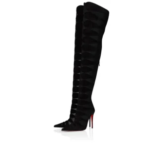 Circus Max Botta Alta – Botas de 100 mm – Ante de becerro, malla y piel de cabrito – Negro – Mujer