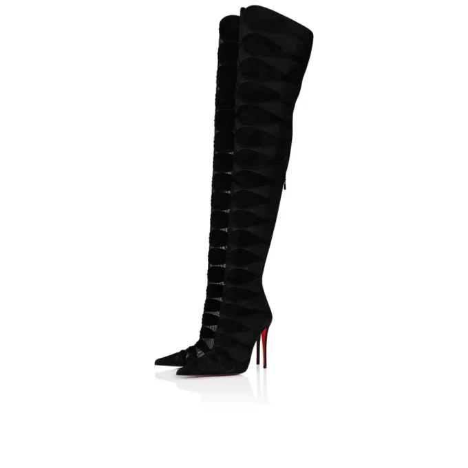 Circus Max Botta Alta – Botas de 100 mm – Ante de becerro, malla y piel de cabrito – Negro – Mujer