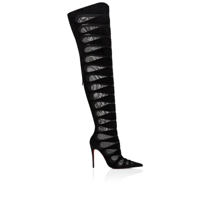 Circus Max Botta Alta – Botas de 100 mm – Ante de becerro, malla y piel de cabrito – Negro – Mujer