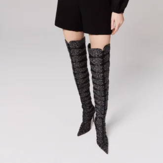 Circus Max Perla Botta Alta – Botas altas de 100 mm – Piel de gamuza, malla y strass – Negro – Mujer Christian Louboutin Estados Unidos
