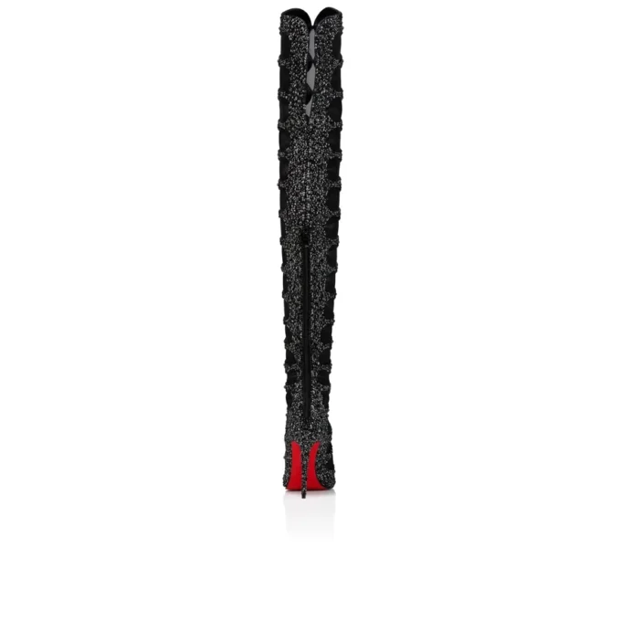 Circus Max Perla Botta Alta – Botas altas de 100 mm – Piel de gamuza, malla y strass – Negro – Mujer Christian Louboutin Estados Unidos