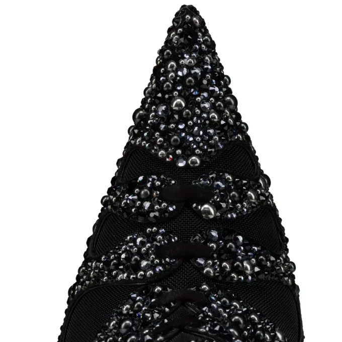 Circus Max Perla Botta Alta – Botas altas de 100 mm – Piel de gamuza, malla y strass – Negro – Mujer Christian Louboutin Estados Unidos
