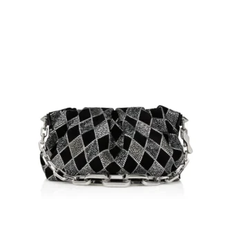 Eva Small – Bolso de hombro – Veau Velours y strass en forma de diamante – Negro