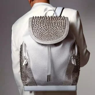 Explorafunk – Mochila – Piel de becerro, purpurina y gamuza – Blanco