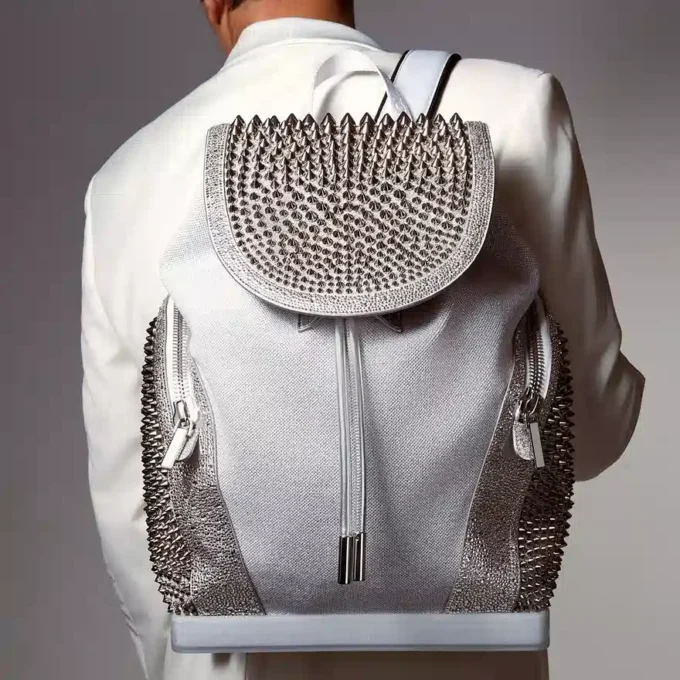 Explorafunk – Mochila – Piel de becerro, purpurina y gamuza – Blanco Explorafunk – Mochila – Piel de becerro, purpurina y gamuza – Blanco