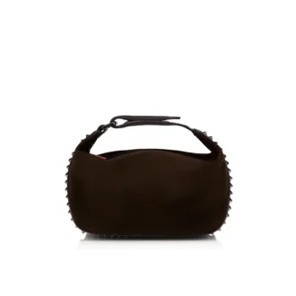 Funky – Bolso tipo riñonera – Piel de becerro invertida y tachuelas – Café