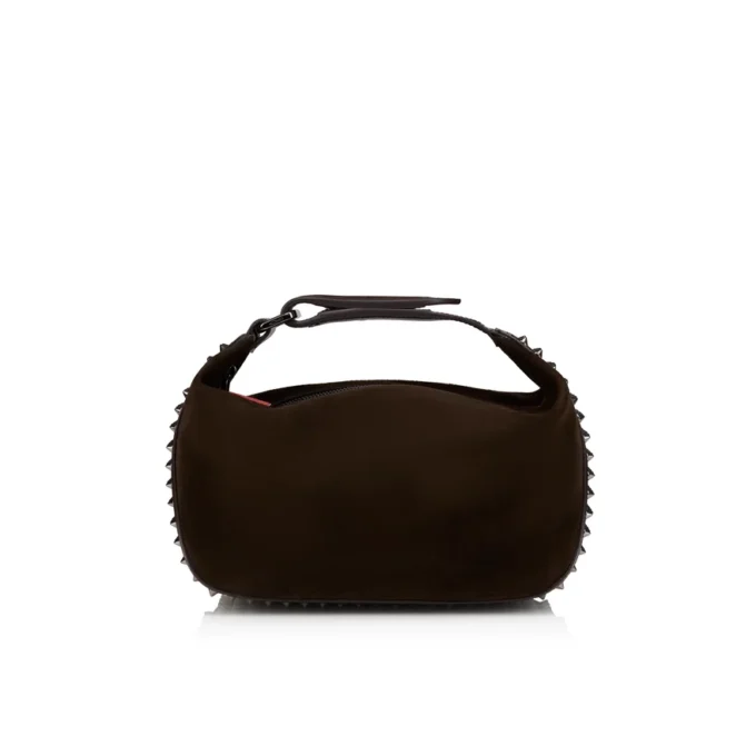 Funky – Bolso tipo riñonera – Piel de becerro invertida y tachuelas – Café